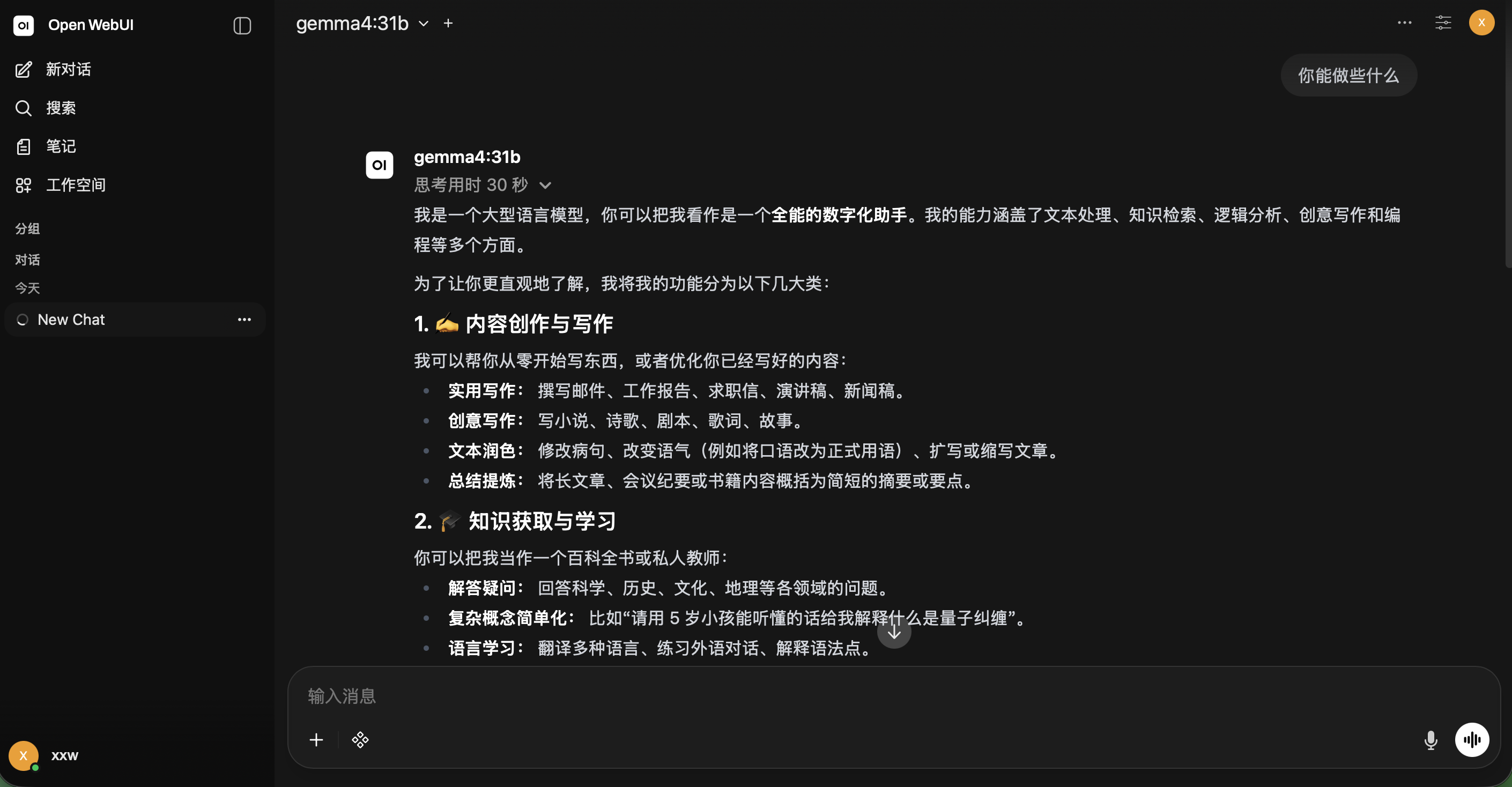 Open WebUI 访问成功示例