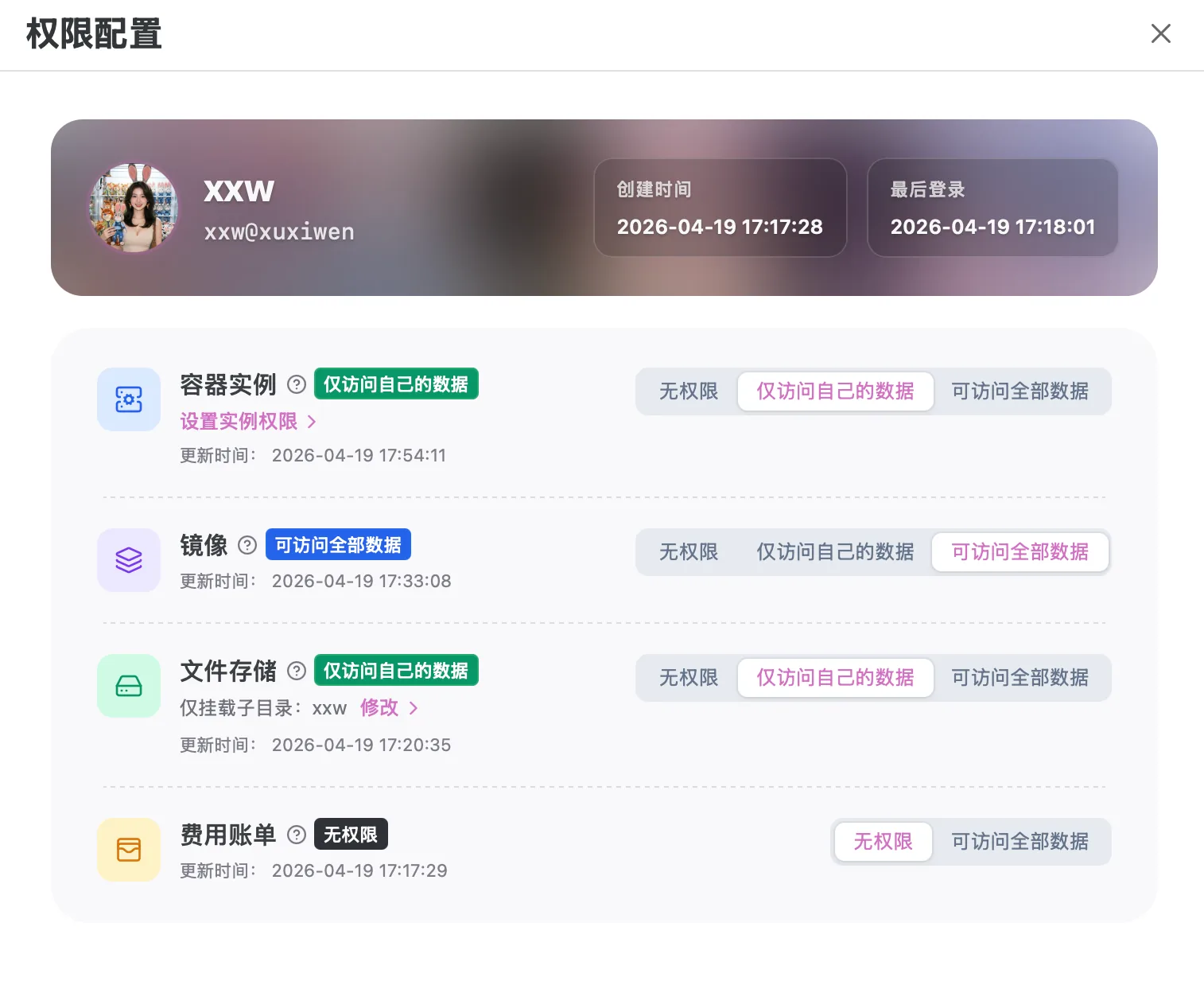 子账号权限配置示意